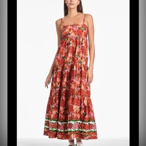 Sachin + Babi Red Pink Floral Maxi Dress M NWT